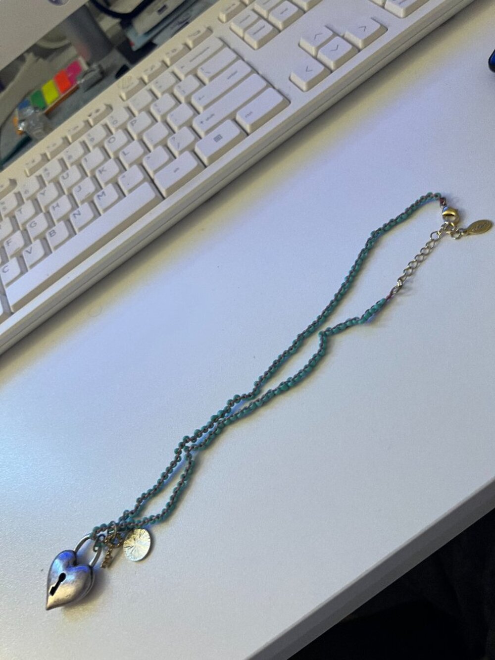 Turquoise Beaded Heart Lock Necklace – Key & Love Charms (AEO)